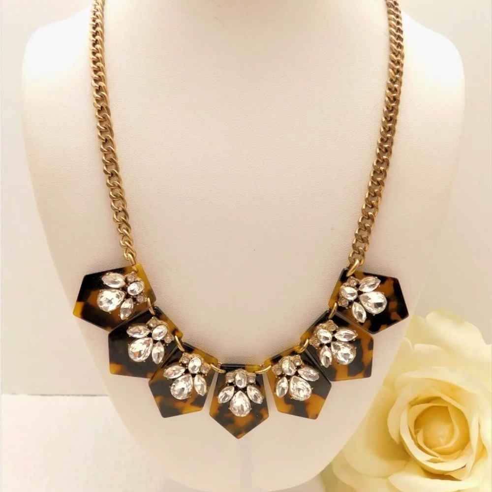 J.Crew Tortoise Shell Pattern And Rhinestone Neck… - image 1